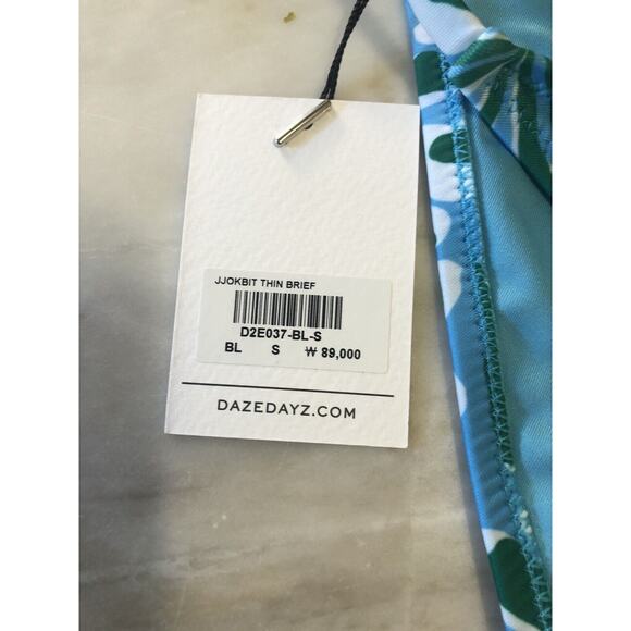 NEW DAZE DAYZ Korean Jjokbit Bikini Bottom Blue Green Daisy Print Sz S - Picture 3 of 5